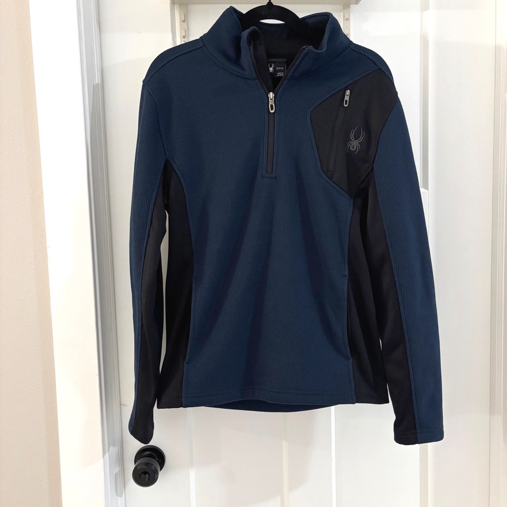 Spyder Men Size Small Blue Black 1/4 Zip‎ Fleece Pullover Athletic Jacket